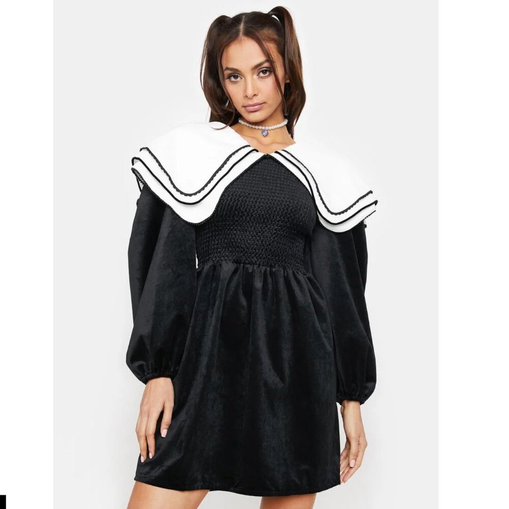 SIster Jane Oversized Collar Velvet Smocked Mini Dress